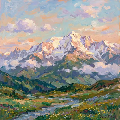 Impressionist Mountainscape Art - Claude Monet Style