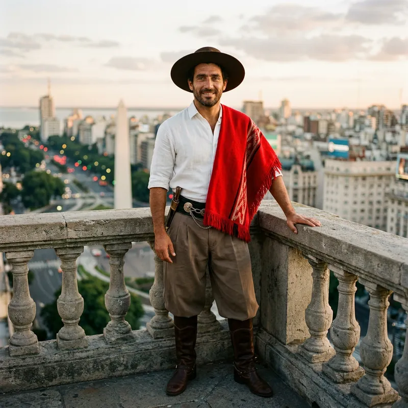 Argentinian Gaucho in Buenos Aires Cityscape