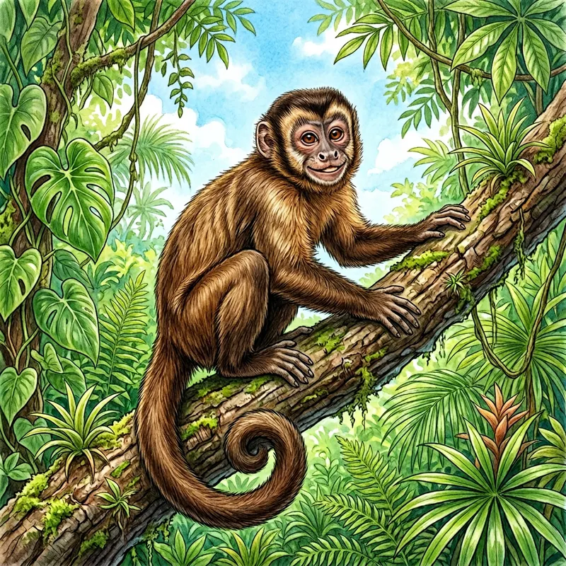Playful Monkey Climbing Jungle Tree