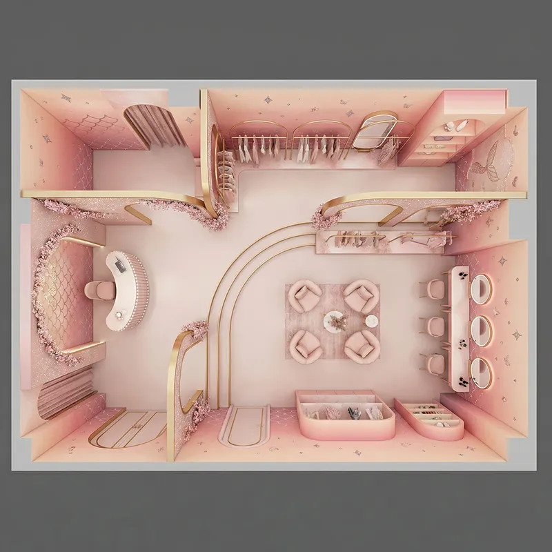 Luxurious Mermaid-Inspired Clothing Store with Peach-Pink Ombre Effect