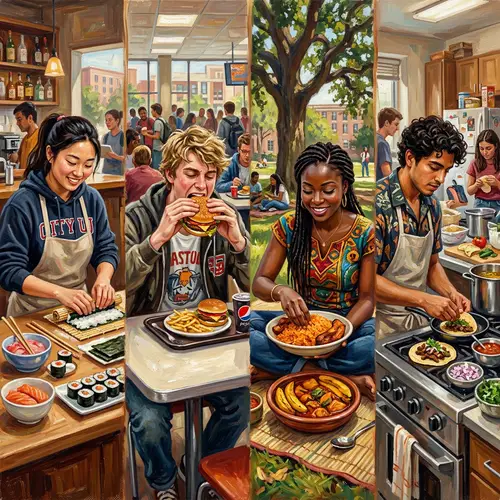 Diverse University Students Eating Routines - Cultural Experiences