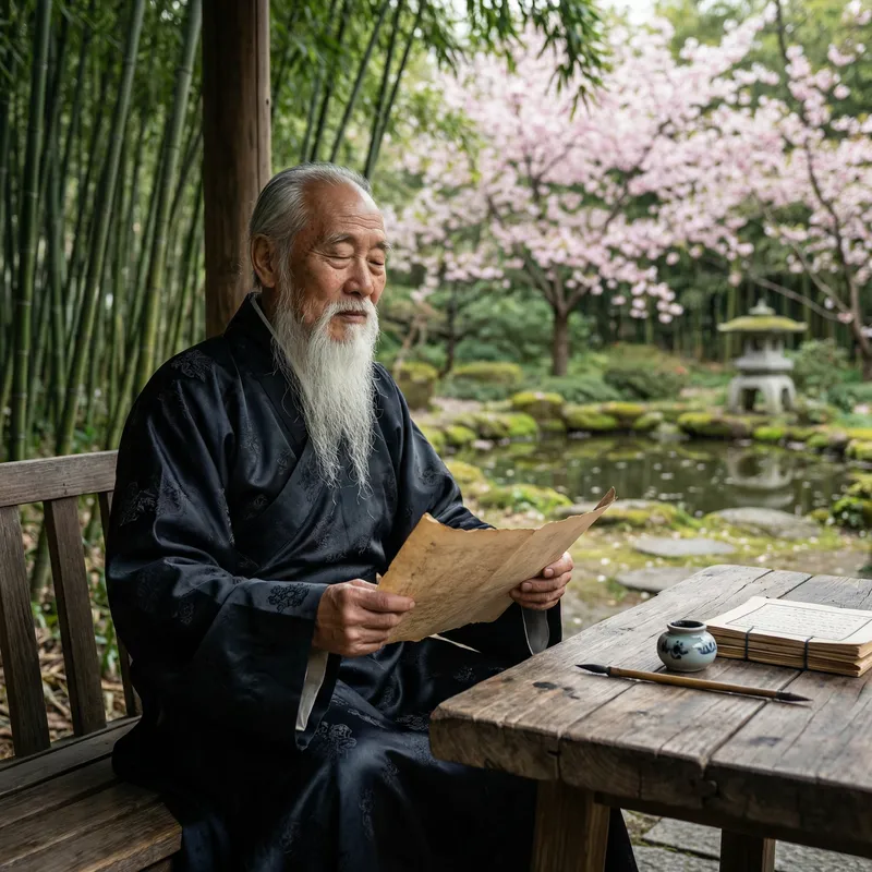 Chinese Philosopher in Bamboo Garden