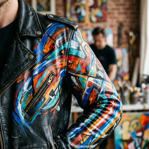 Avant-Garde Leather Jacket Inspired by Keith Haring Design