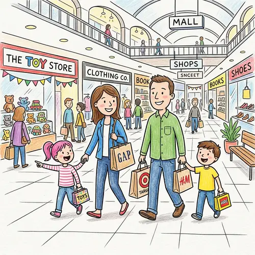 Family Shopping at the Mall: Easy Drawing Guide