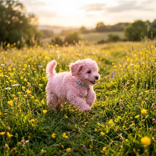 Delightful Puppy Playing in Lush Green Meadow