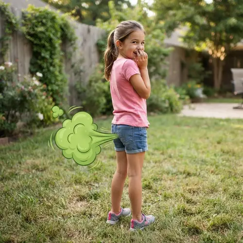 Girl Farting with Green Gas – Funny Image