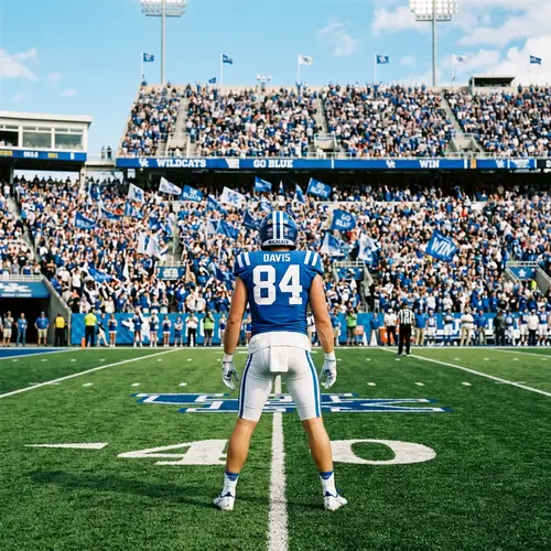 Caucasian Male Football Player in Blue Stripes