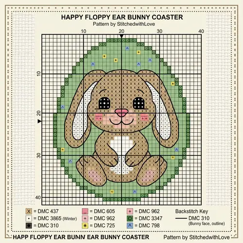 Happy Bunny Cross Stitch Coaster Pattern