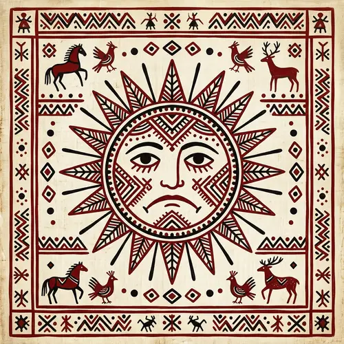 Sad Sun in Mezen Painting Style