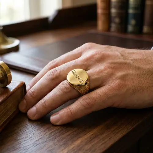 Luxurious Yellow Gold Signet Ring with LIZARRAGA