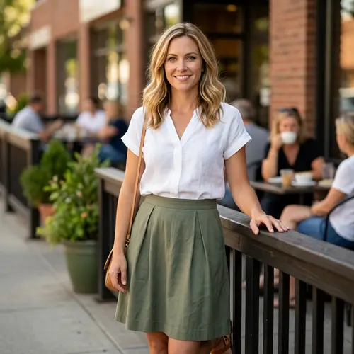 Stylish 35-Year-Old Woman in White Outfit