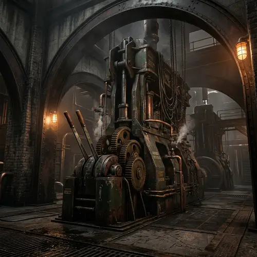 Vintage Dystopian Machinery in Alternative History Game Setting