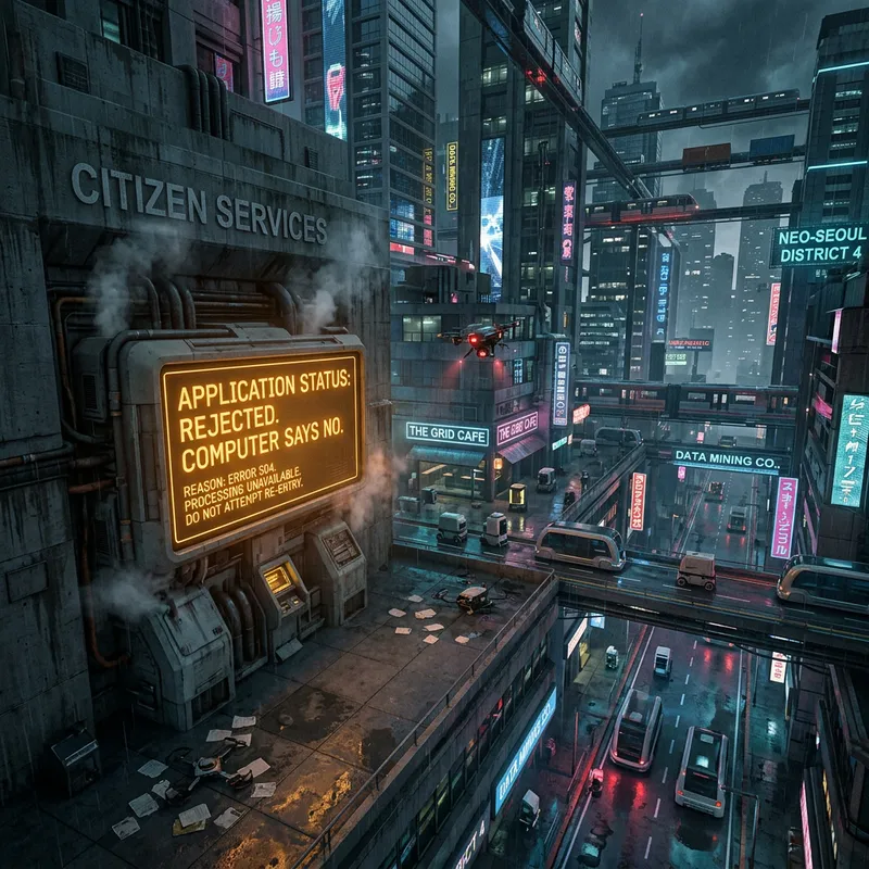 Cyberpunk Dystopia: Computer Says No Neon-Lit Cityscape Cyberpunk Dystopia: Computer Says No Neon-Lit Cityscape