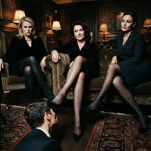 Dominant Mistresses Show Off Pantyhose-Covered Feet