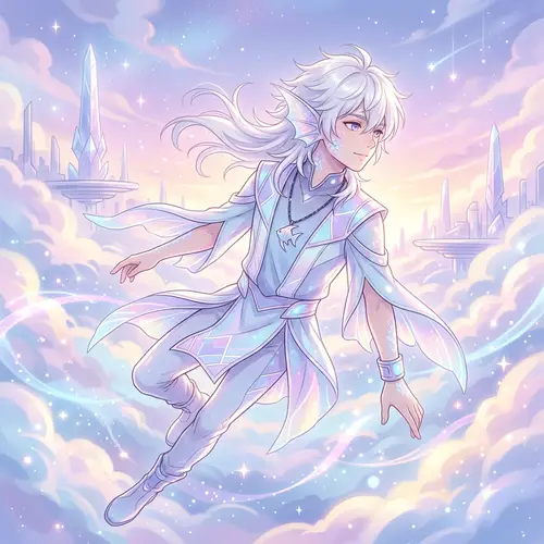 Anime Boy with White Mullet and Fin Ears | Ethereal Pose