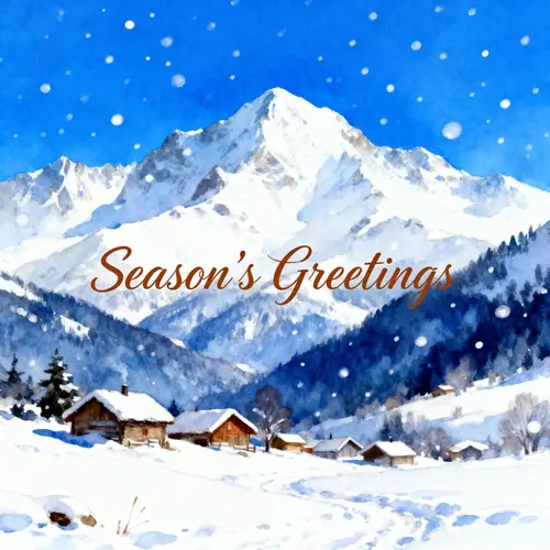 Panoramic Winter Landscape with Season's Greetings