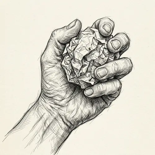 Hand Holding Crumpled Paper Sketch