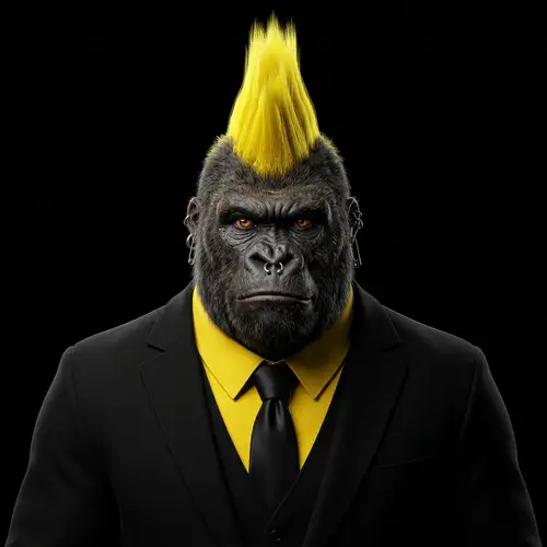 Punk Gorilla Portrait in Vantablack Suit and Mohawk