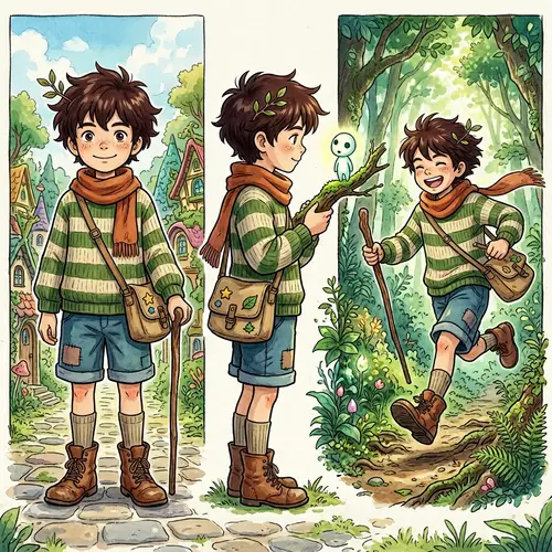 Whimsical Boy Character Art in Japanese Animation Style