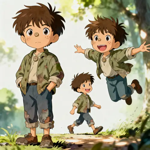 Whimsical Boy Character Art in Japanese Animation Style