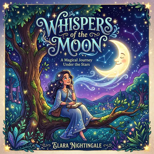 Whispers of the Moon Book Cover in Cartoon Style