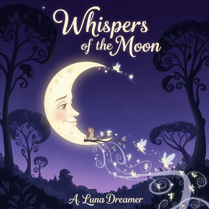 Whispers of the Moon Book Cover in Cartoon Style