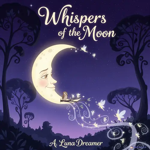 Whispers of the Moon Book Cover in Cartoon Style