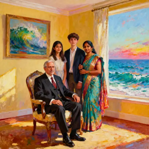 Family Portrait in a Warm, Elegant Room