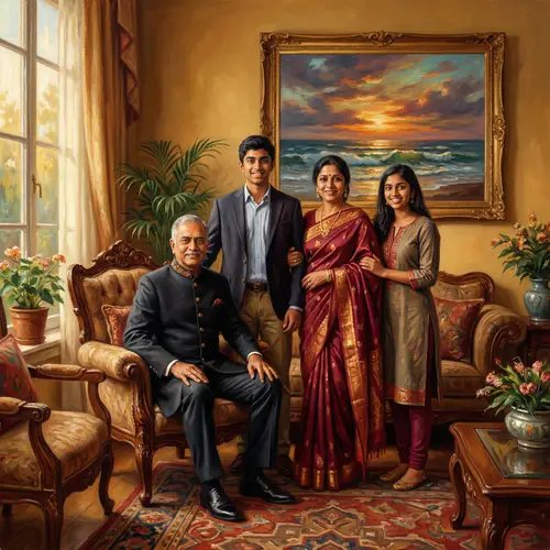 Family Portrait in a Warm, Elegant Room