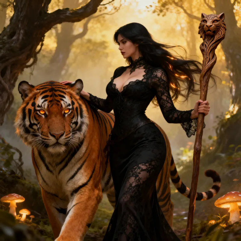 Sexy Witch and Tiger Fusion Art