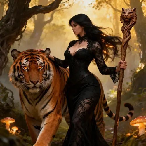 Sexy Witch and Tiger Fusion Art