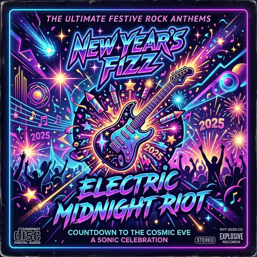Festive Rock-Themed CD Cover with New Year's Celebration Vibes