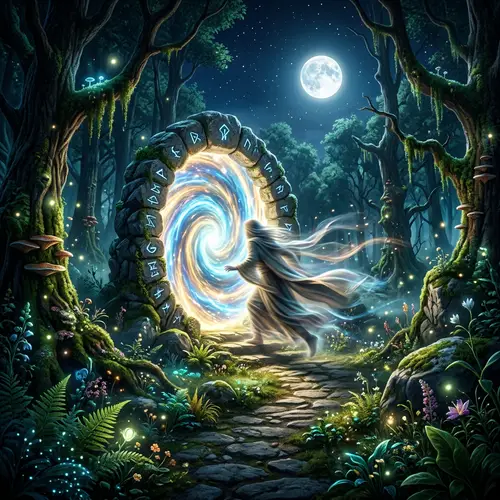 Enchanted Forest Portal: Ethereal Moonlight Fantasy Scene