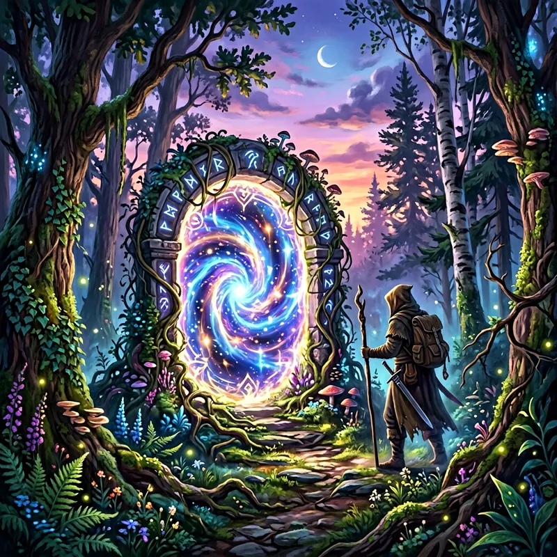 Enchanting Forest Landscape with Glowing Portal