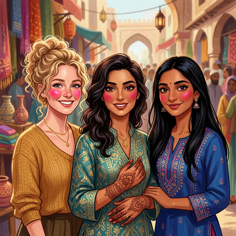 Illustrated Women with Striking Blush - Unity and Beauty Portrayed