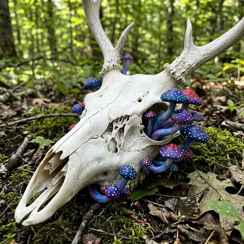 Deer Skull with Enchanting Magic Mushrooms
