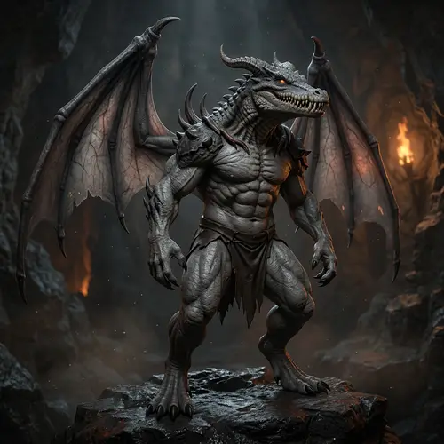 Muscular Grey Skin Demon with Bat Wings
