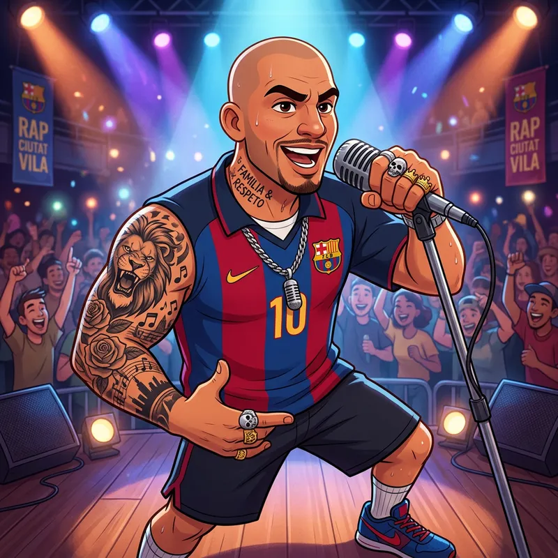 Hispanic Male Rapper with Barcelona Shirt & Tattoos | Pelon Rapero Style