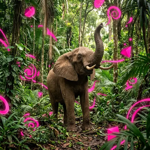 Majestic Elephant in a Surreal Jungle Scene