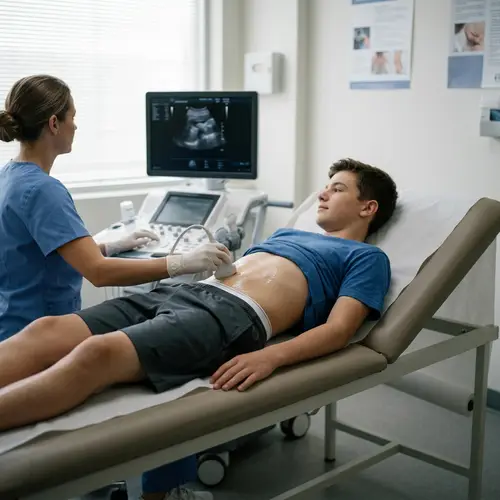 Teen Boy Undergoing Ultrasound in Low Rise Underwear