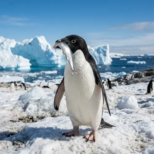Antarctic Penguin with Fish | Snowy Environment