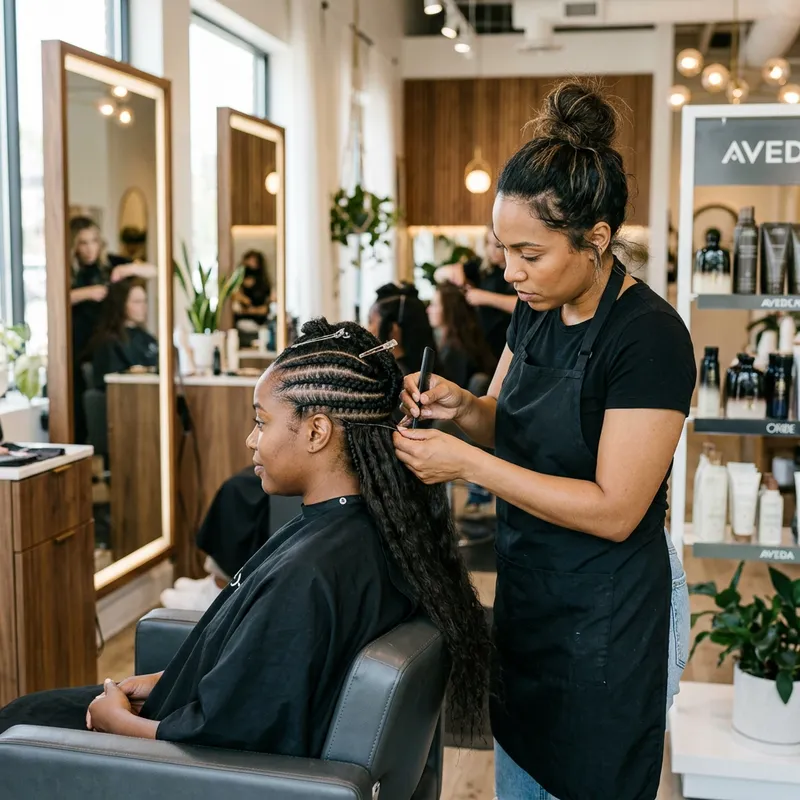 Professional Weft Braid Hair Extensions in a Modern Salon