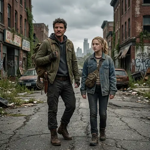 Leon Kennedy and Blonde Girl in Apocalyptic Survival Game Setting