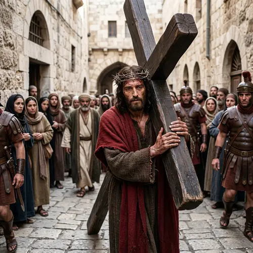 Jesus Christ with Crown of Thorns Carrying Cross