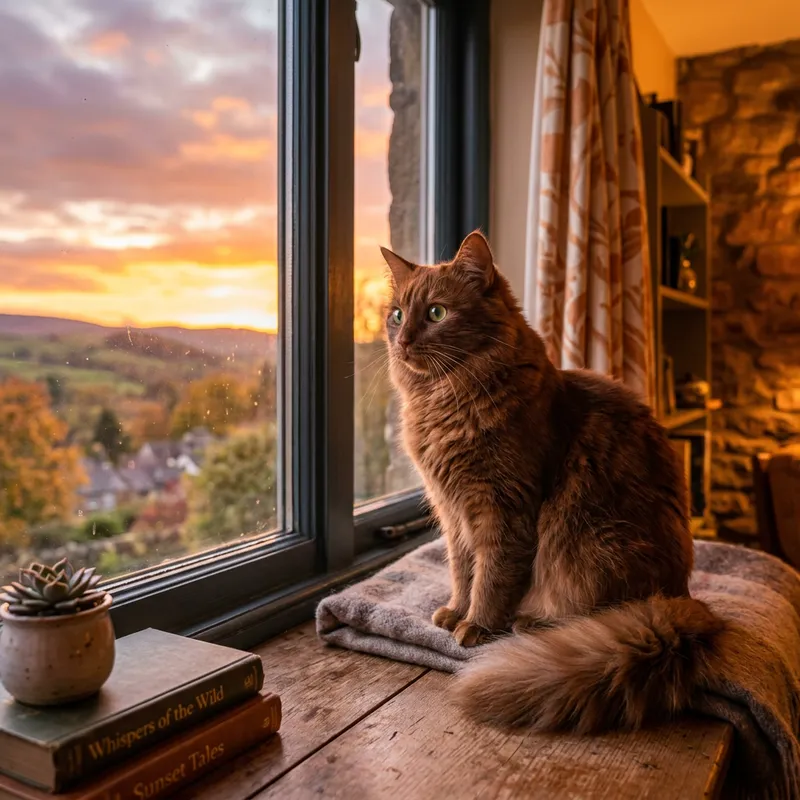 Adorable Cat Gazing at Sunset Adorable Cat Gazing at Sunset