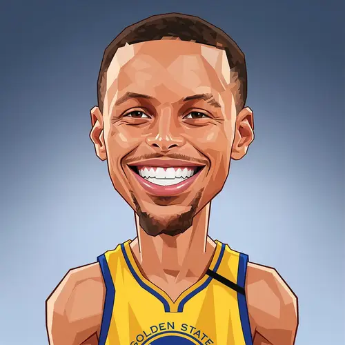 Stephen Curry Cartoon Caricature - Smiling Art
