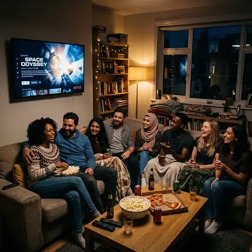 Evening Smart TV Viewing in Soft Lighting