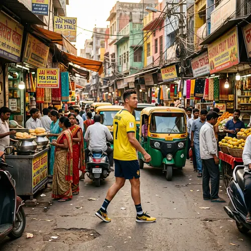 Cristiano Ronaldo in Vibrant Indian Market Scene
