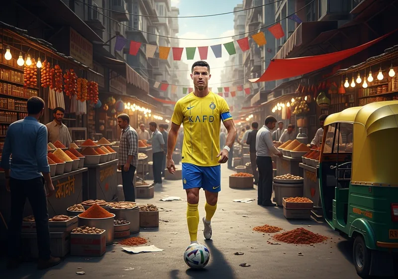 Cristiano Ronaldo in Vibrant Indian Market Scene