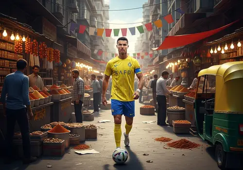 Cristiano Ronaldo in Vibrant Indian Market Scene